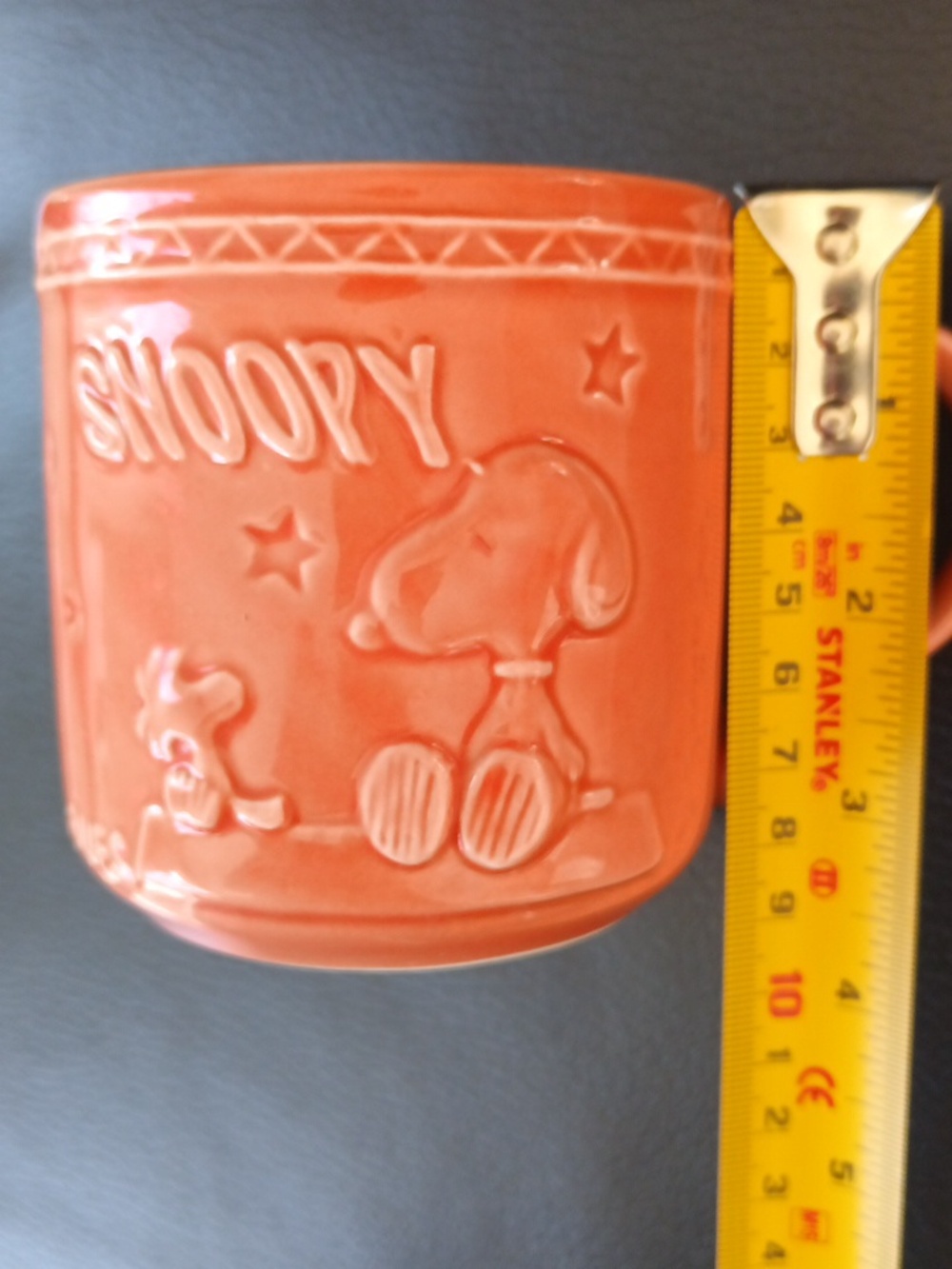 Rare Snoopy 3D Ceramic UFS Charles M. Schulz With Stars Vintage Orange Cup Mug